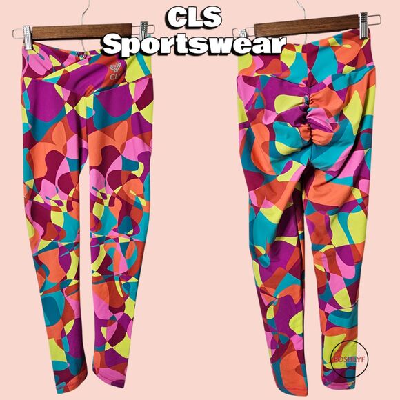 CLS Sportswear V Cut Waist Shape Colorful Pebbles Leggings Medium - Picture 1 of 8
